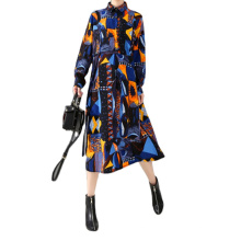 2019 Autumn new European and American floral skirt long sleeve dress